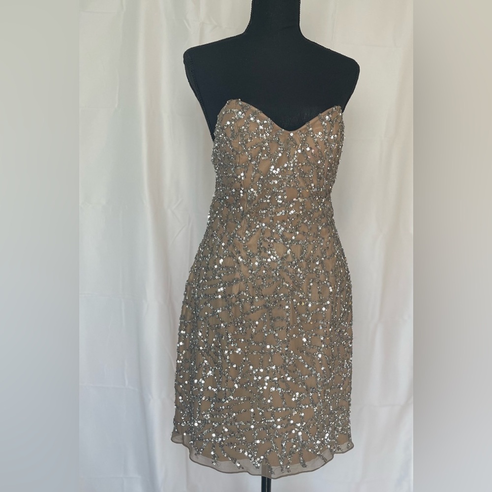 SCALA mini sequin dress, size 10 color Taupe